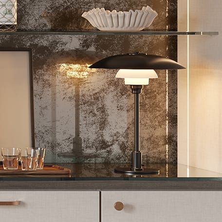 Custom countertop home bar with backpanel designed by California Closets